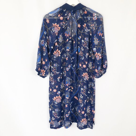 100% Silk Club Monaco Oversized Button Down Dress Floral Boho Midi Mini Relaxed - Picture 6 of 8